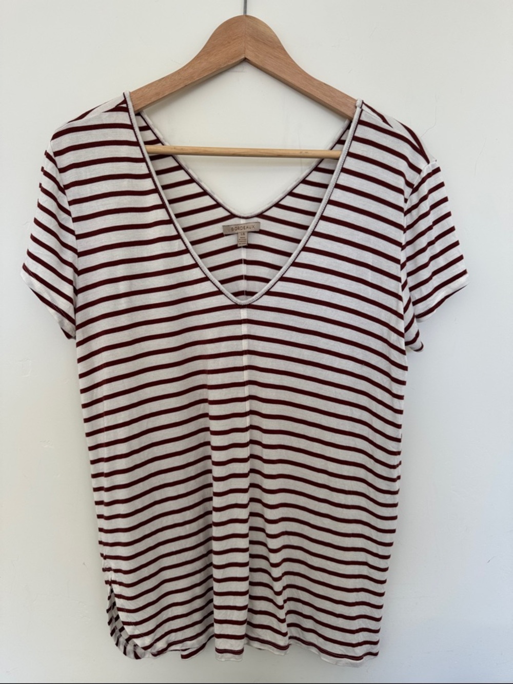 Bordeaux Cream and Burgundy Striped V-Neck Tee